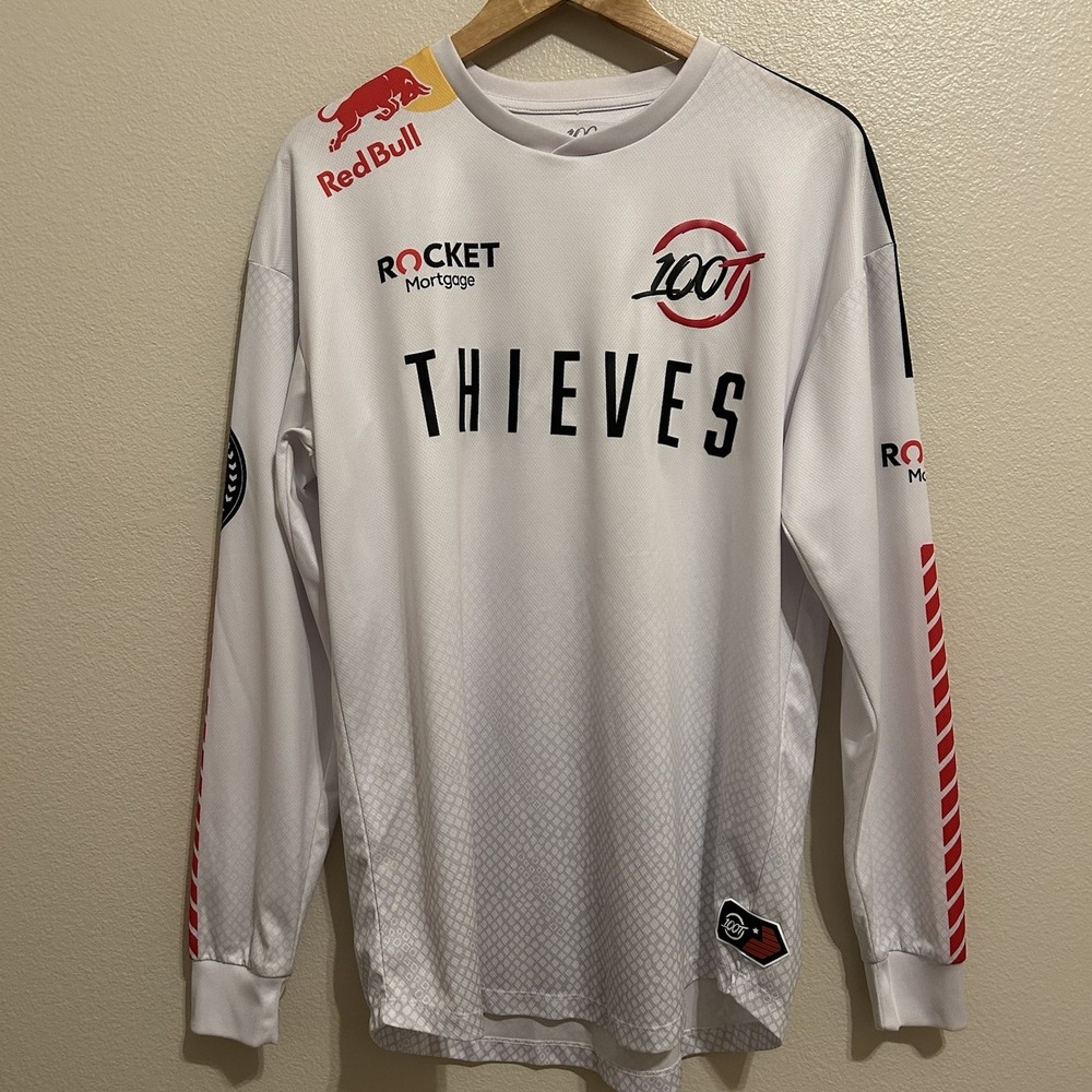 100 Thieves Premium Esports Jersey White Long Sleeve 2019 Call of Duty Large EUC